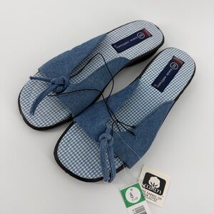 NWT Vintage 90s Basic Editions Denim Gingham Sandal Slides, Women's 8